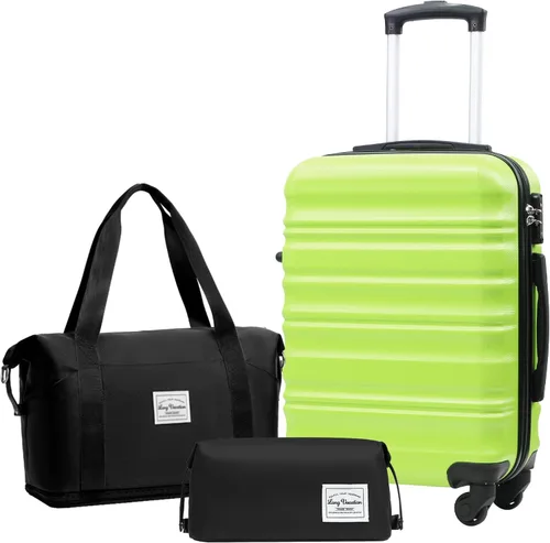 Vista 21 de LONG VACATION - Set de 4 maletas para equipaje de mano, de plástico duro ABS, con candado TSA y ruedas, Manzana Verde (Apple Green), Juego de 6