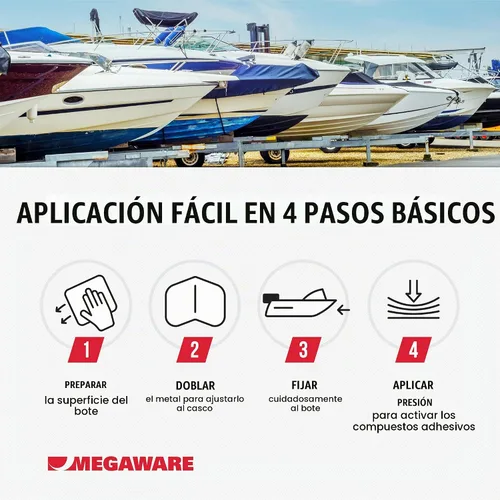 Vista 4 de Megaware - Protector de proa XL ScuffBuster con muesca para barcos - Protege de rasguños y arañazos - Escudo de acero inoxidable con adhesivo 3M