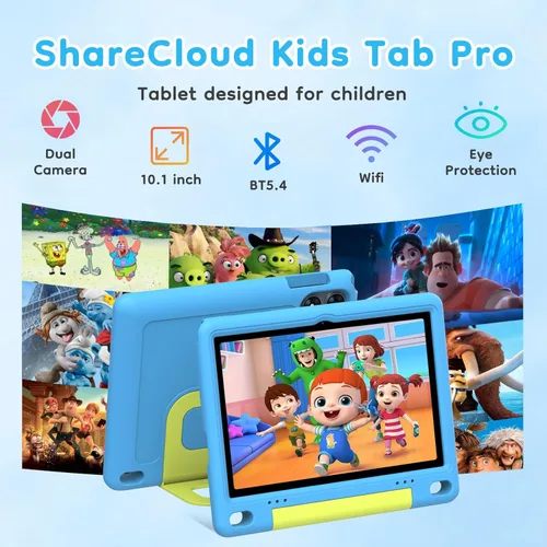 Vista 4 de Tablet para niños de 10 pulgadas, tableta Android para niños, 24 GB de RAM 64 GB de ROM, 1 TB expandible, con funda EVA, control parental, batería