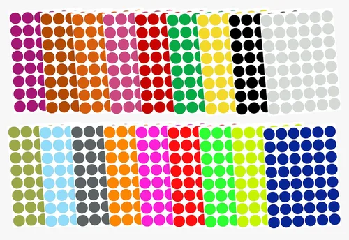 Etiquetas de código de color; calcomanías redondas de 3/4 pulgadas de 10 colores diferentes | 864 calcomanías de puntos redondos en 18 colores