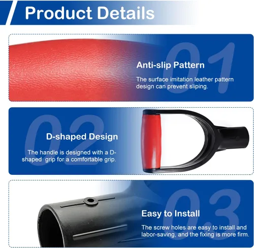 Vista 4 de MroMax Mango de agarre en D, 2 unidades, 1-1/4 pulgadas de diámetro interior de 1.260 in, pala de nieve de PVC, mango de repuesto, accesorios