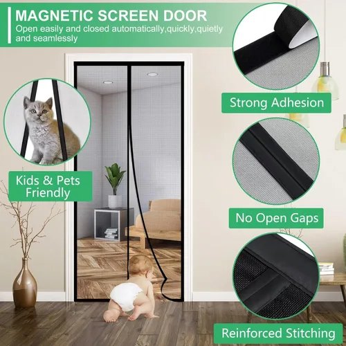 Vista 6 de RELIANCER Pantalla Magnética de Puerta de Fibra de Vidrio, Se Ajusta a Puerta de Tamaño 32"x80", Malla de Puerta de Cierre Automático con Imanes