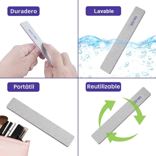 Vista 4 de Limas de uñas (paquete de 12), limas de grano 100/180 para uñas naturales y acrílicas, limas de doble cara para uñas acrílicas profesionales, lima