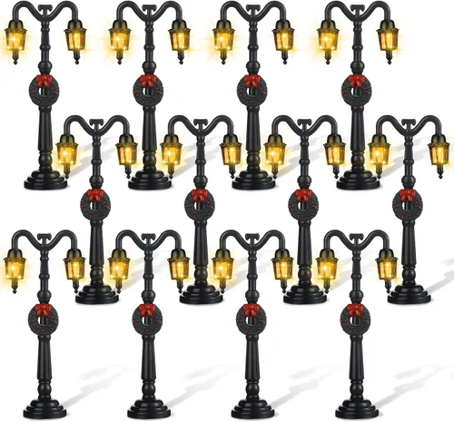 Vista 10 de Poste de Lámpara Navideña Accesorios de Aldea Lámpara de Hada de Aldea Farol de Tren Farolas Decorativas de Calle en Miniatura para Sendero de Casa