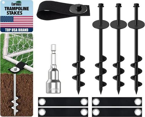 Vista 19 de Eurmax Anclajes de suelo de EE. UU., resistentes y ajustables en forma de L, estacas para trampolín, juego de columpios, casa móvil, cocheras, juego