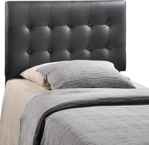 Vista 4 de Cabecero de cama individual, Modway Emily, tapizado en vinilo de color blanco, Poliuretano, Vinilo negro