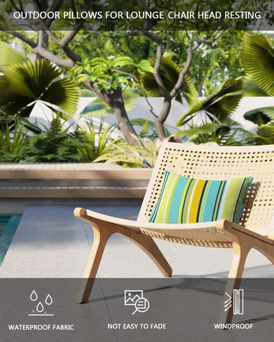 Vista 4 de Juego de 4 fundas de almohada lumbar, a rayas azules y amarillas, impermeables, con correa elástica, fundas de almohada para reposacabezas