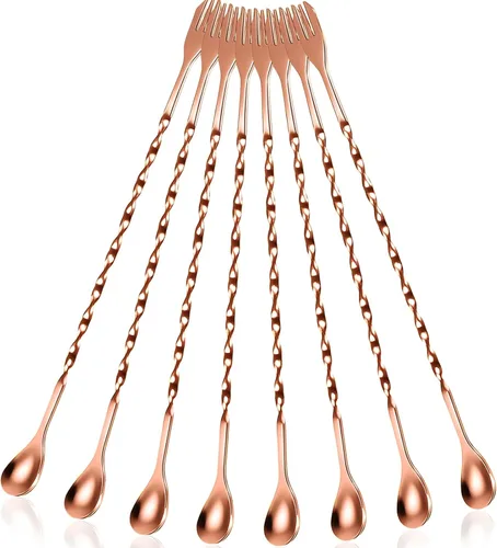 Vista 12 de Boao 8 piezas 25 cm de largo cuchara de bar cóctel cuchara para mezclar larga de acero inoxidable con patrón espiral cóctel agitadores (dorado)