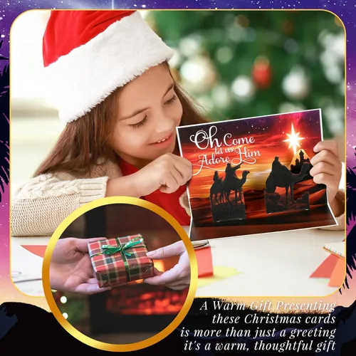 Vista 7 de Spiareal 4 piezas de tarjeta de Navidad emergente con sobres. Tarjetas religiosas 3D emergentes cristianas para Navidad, cumpleaños y suministros
