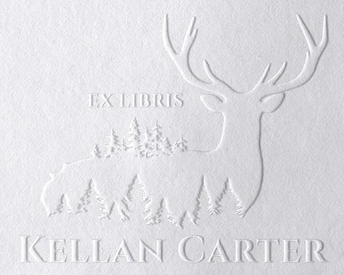 Sello de libro personalizado de biblioteca con tema de bosque encantador, estampado de libro personalizable, sello en relieve, sello en relieve
