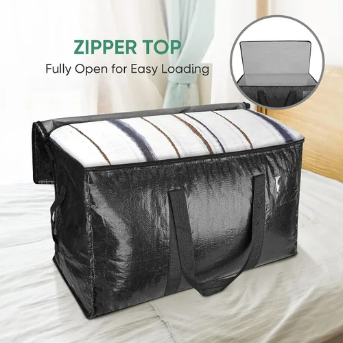 Vista 6 de BALEINE Paquete de 8 bolsas de mudanza de gran tamaño con asas reforzadas, bolsa de almacenamiento resistente para ropa, suministros de mudanza Negro