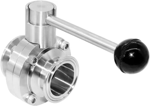 Vista 2 de Beduan Válvula sanitaria de tres abrazaderas de mariposa de 1,5 "con junta de silicona y tréboles de tres abrazaderas