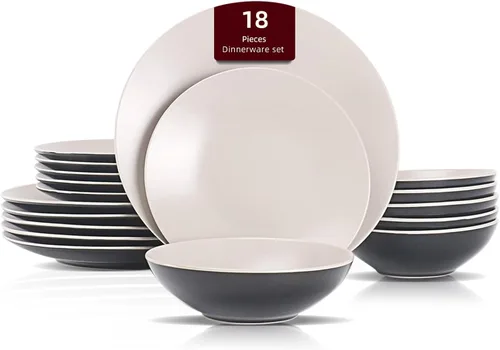 Vista 45 de Colors Life juego de vajilla, exterior negro brillante con interior de color mate