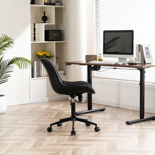 Vista 50 de YOUNIKE Silla de escritorio de oficina en casa con ruedas, silla de tocador sin brazos con respaldo, cómoda y moderna silla tapizada de cuero