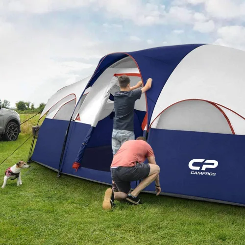 Vista 5 de CAMPROS CP Tent 8 Person Camping Tents, Weather Resistant Family Tent, 5 Large Mesh Windows, Double Layer, Divided Curtain for Separated Room
