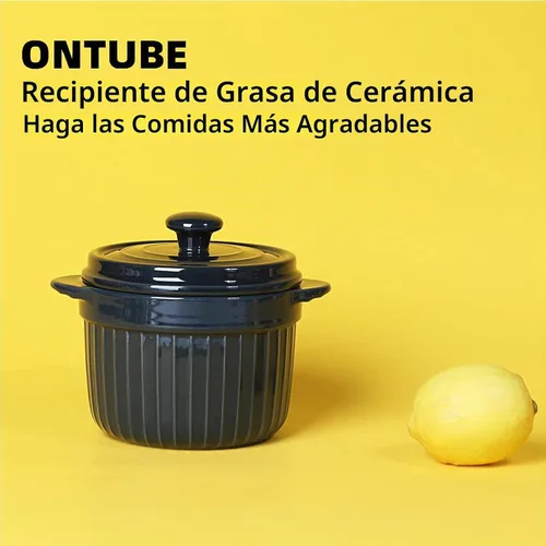Vista 7 de ONTUBE Contenedor de grasa de tocino de cerámica con colador, azul marino