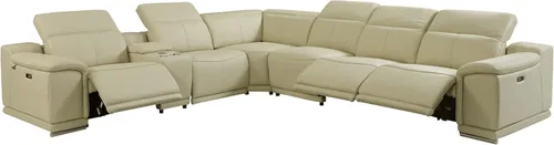 Vista 407 de BlackJack Furniture Venice - Sofá modular de cuero italiano de grano superior de 5 piezas con 3 reclinables eléctricos, reposacabezas ajustable