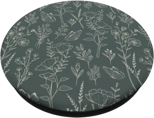 Vista 2 de Butterfly Meadow Botánico Flor Silvestre (Muted Forest Green) PopSockets Estándar PopGrip