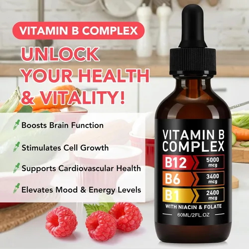 Vista 2 de Frovetani Complejo orgánico de vitamina B, vitaminas del complejo B para mujeres, líquido complejo de vitamina B, vitamina B12 metilcobalamina