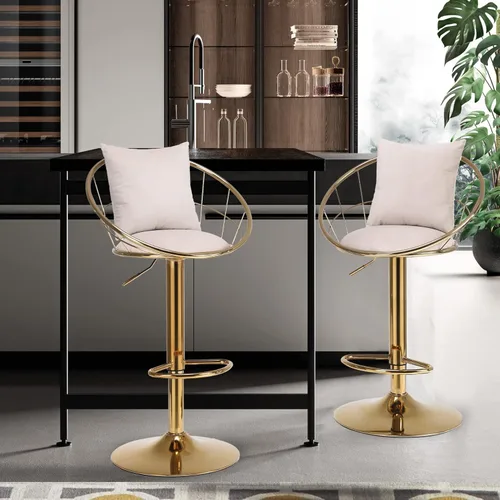 Vista 16 de Taburetes de bar giratorios de terciopelo con respaldo bajo y reposapiés, taburetes de bar ajustables con almohada, taburete de bar dorado de lujo