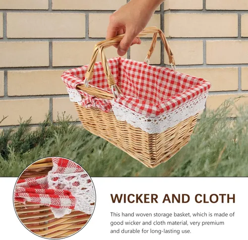 Vista 5 de FOMIYES Cesta de mimbre para picnic con forro de ratán, contenedor tejido para pan, frutas y verduras, cesta de almacenamiento de huevos, cesta