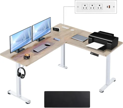 Vista 13 de 63” L Shaped Standing Desk with Charging Station,Supports Left and Right Swapping,Electric Height Adjustable Corner Stand Up Desk.Free Hook