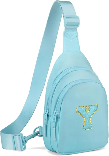 Vista 15 de Viverte Pequeña bolsa con inicial para niñas y mujeres, bonita cangurera cruzada de regalo