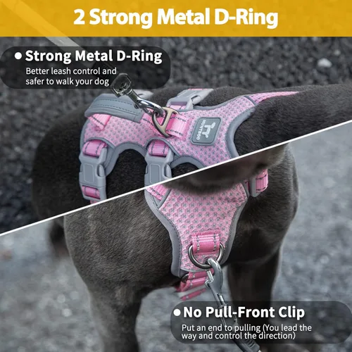 Vista 4 de Arnés para perro a prueba de escapes, arnés reflectante sin tirones con asa de elevación, chaleco ajustable para mascotas con clips delanteros