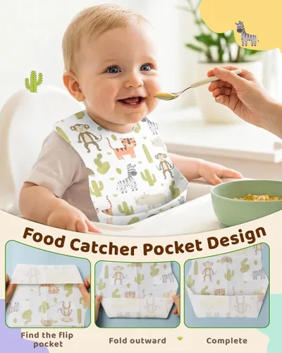 Vista 4 de Lictin Disposable Baby Bibs, Individually Packaged, Hygienic and Convenient for Toddler, Baby Travel Essentials, 20/50pcs