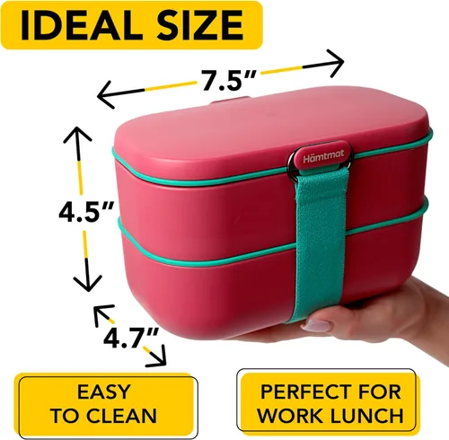 Vista 4 de Lonchera Bento apilable aislada para adultos con palillos reutilizables, lonchera japonesa apta para microondas y a prueba de fugas, para hombres