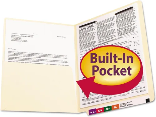 Vista 5 de Smead Carpeta de bolsillo con pestaña final con cierre, pestaña de corte recto, 1 bolsillo, tamaño carta, manila, 50