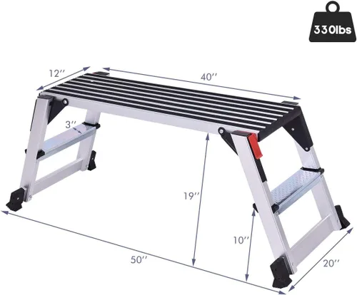 Vista 2 de ERGOMASTER Banco de plataforma de trabajo de aluminio para paneles de yeso, aprobado por la CE, capacidad de 330 libras, banco portátil resistente