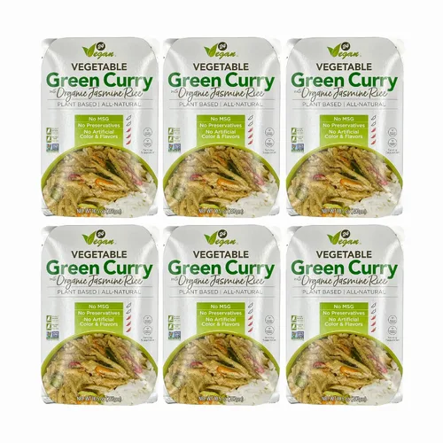 Vista 7 de Curry verde tailandés orgánico vegano con arroz jazmín, curry tailandés vegano, sin OMG, sin MSG, sin gluten, comida de curry instantánea, solo