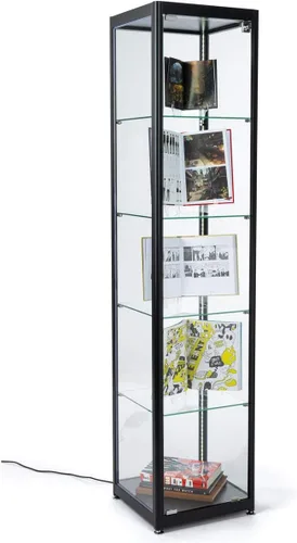 Vista 9 de Displays2go Vitrinas de 2 pies de ancho con iluminación de esquina - Negro (DCKDMT24B)
