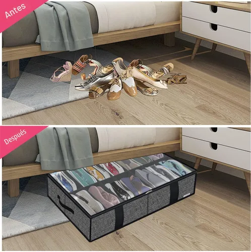 Vista 3 de Onlyeasy 2 Pack Bolsa Organizadora de Almacenamiento para Zapatos Debajo de la Cama (14+4 Pares), Contenedor Plegable para Botas con Asas, Solución