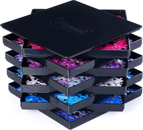8 bandejas de clasificación de rompecabezas con tapa de 8 x 8 pulgadas, accesorios para rompecabezas de fondo negro que hacen que las piezas