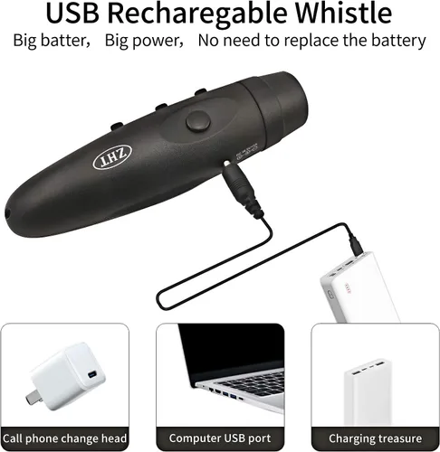 Vista 3 de Silbatos electrónicos ZHT para árbitros con carga USB, silbato de emergencia de 3 tonos y alto volumen para árbitros, entrenadores, maestros