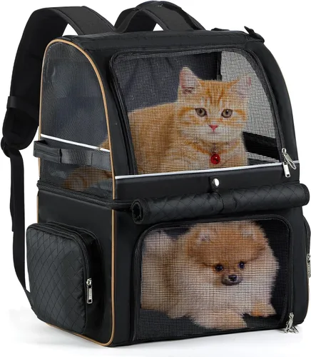 Mochila doble para gatos para 2 gatos, mochila transportadora de mascotas de doble compartimento para dos gatos pequeños o un gato mediano, mochila