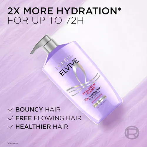 Vista 8 de L'Oreal Paris Elvive Hyaluron Plump Champú hidratante para cabello deshidratado y seco infundido con complejo de cuidado de ácido hialurónico, sin