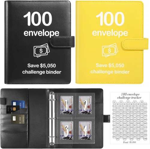 Vista 9 de Carpeta de Desafío de Dinero con 100 Sobres y Rastreador Laminado, Carpeta de Presupuesto con Sobres de Efectivo, Libro de Ahorros con Cremallera