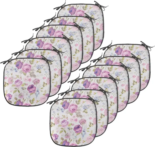 Vista 218 de Lunarable Juego de 4 cojines de asiento para silla, diseño de pétalos de flores de iris florecientes, arte de forma desgastada, acolchado de asiento