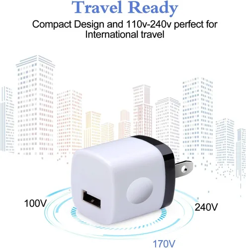 Vista 3 de Enchufe de pared USB, paquete de 10 unidades de 1A/5 V, cargador de pared USB de un solo puerto, adaptador de corriente, bloque de carga, caja