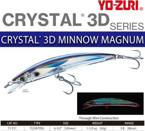 Vista 2 de Yo-Zuri Crystal 3D Minnow Magnum Floating Diver 6 1/2 Inch Medium Crankbait