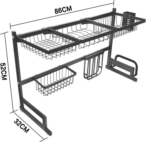 Vista 2 de HTTMT - Estante de secado de platos sobre el fregadero de acero inoxidable para cubiertos de cocina 33.5 in [P/N: ET-DISHRACK002]