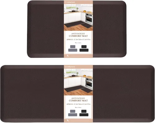 Vista 8 de HappyTrends 2 tapetes de cocina acolchados antifatiga, resistentes y ergonómicos de espuma de pie, impermeables, antideslizantes, para el hogar