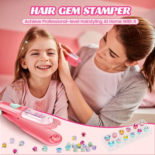 Vista 5 de Kit de sellos de gemas para el cabello, joyas brillantes para el cabello para niñas, herramienta de peinado con diamantes brillantes reutilizables