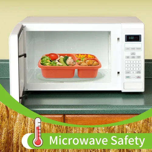 Vista 7 de buluker Juego de 4 Cajas de Almuerzo Bento de 3 Compartimentos de Paja de Trigo para Preparación de Comidas, Recipientes de Almacenamiento