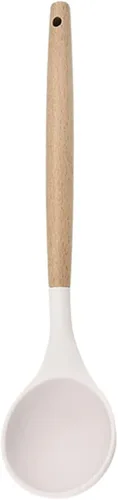 Vista 19 de Juego de utensilios de cocina de silicona con mango de madera, utensilios de cocina de silicona antiadherentes, juego de espátula blanca, cuchara