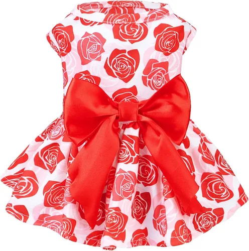 Vista 30 de PUPTECK Vestido estampado para perro, ropa para mascotas para el 4 de julio con lindo corbatín para cachorros, bandera, XS