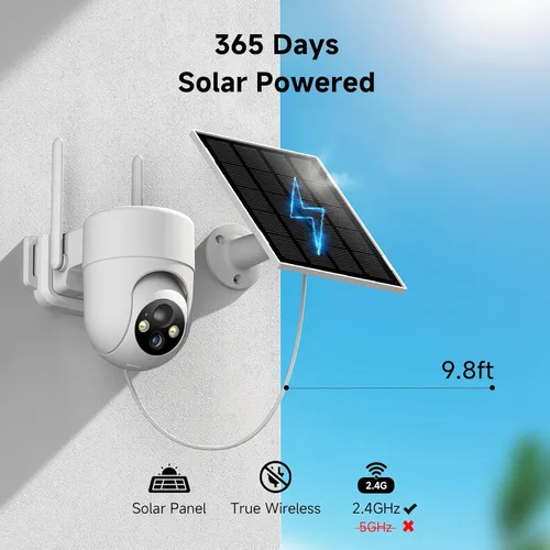 Vista 2 de Cámaras de seguridad solar 2K inalámbricas para exteriores, 2 cámaras inalámbricas para exteriores con visión de 360°, cámaras para seguridad
